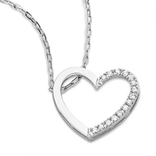 Miore MSL002N 925 스털링 실버 0.10ct 다이아몬드 하트 펜던트 목걸이 45cm 체인