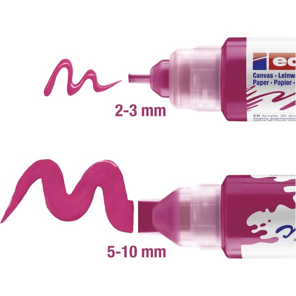 edding 5400 아크릴 3D 더블라이너 - 블랙, 화이트, 옐로우, 핑크, 터콰이즈 - 5 아크릴 페인트 세트 튜브(기본) - 더블 팁 2-3.5-10 mm - 캔버스, 목재용 아크릴 페인트 - 아티스