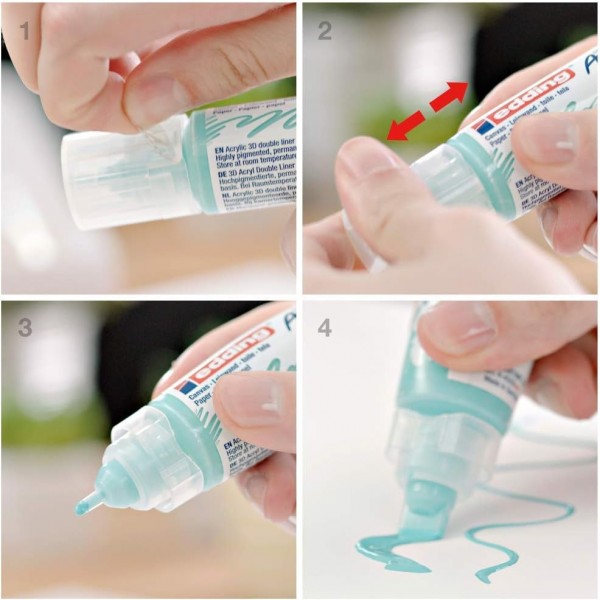 edding 5400 아크릴 3D 더블라이너 - 블랙, 화이트, 옐로우, 핑크, 터콰이즈 - 5 아크릴 페인트 세트 튜브(기본) - 더블 팁 2-3.5-10 mm - 캔버스, 목재용 아크릴 페인트 - 아티스