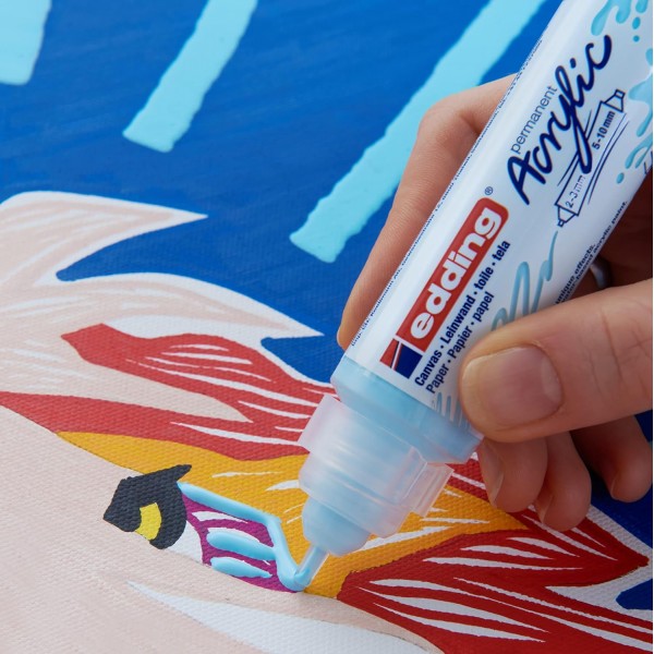 edding 5400 아크릴 3D 더블라이너 - 블랙, 화이트, 옐로우, 핑크, 터콰이즈 - 5 아크릴 페인트 세트 튜브(기본) - 더블 팁 2-3.5-10 mm - 캔버스, 목재용 아크릴 페인트 - 아티스