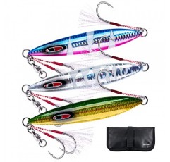 Goture 느린 플랫 폴 지그 빛나는 리드 수직 지그 바닷물 인공 루어 지그 낚시 미끼 2개 지원 참치 킹피시 베이스 연어용 머스타드 후크