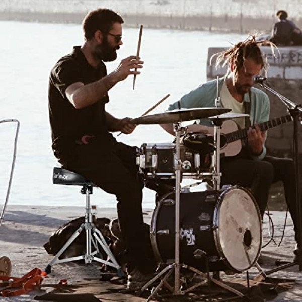 Starfavor 드럼 왕좌 패딩 드럼 시트 의자 의자, 드러머, 타악기, 키보드, 피아노 연주자, 검정색, 업그레이드 버전, ST-550BL 용 높이 조절 가능 이중 버팀대 회전 가능