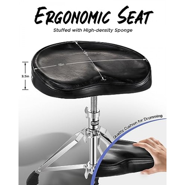 Starfavor 드럼 왕좌 패딩 드럼 시트 의자 의자, 드러머, 타악기, 키보드, 피아노 연주자, 검정색, 업그레이드 버전, ST-550BL 용 높이 조절 가능 이중 버팀대 회전 가능