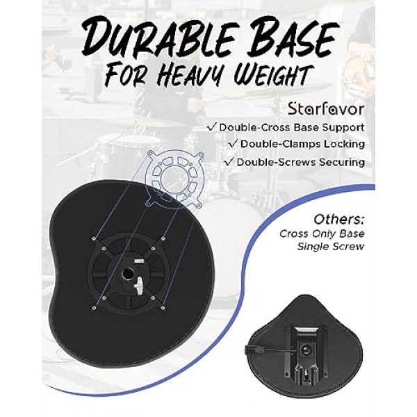Starfavor 드럼 왕좌 패딩 드럼 시트 의자 의자, 드러머, 타악기, 키보드, 피아노 연주자, 검정색, 업그레이드 버전, ST-550BL 용 높이 조절 가능 이중 버팀대 회전 가능