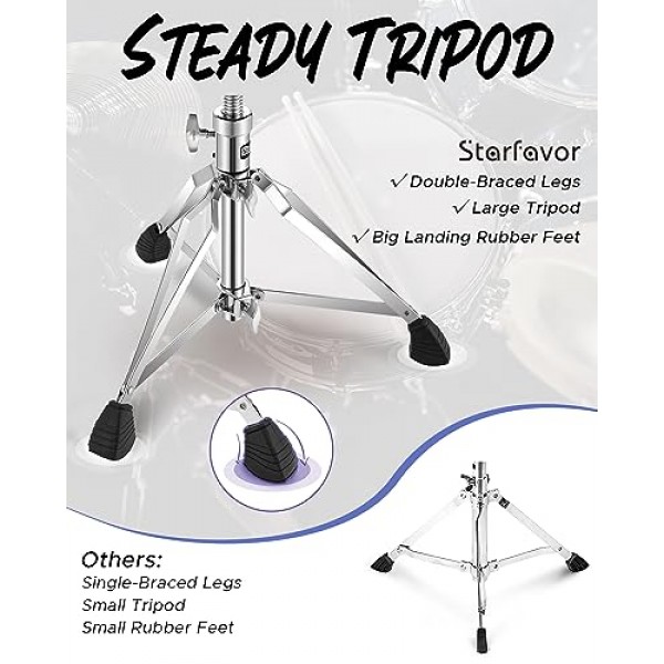 Starfavor 드럼 왕좌 패딩 드럼 시트 의자 의자, 드러머, 타악기, 키보드, 피아노 연주자, 검정색, 업그레이드 버전, ST-550BL 용 높이 조절 가능 이중 버팀대 회전 가능