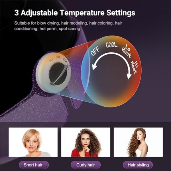 이온 후드 헤어 드라이어, 강력한 1875W, 3가지 온도 설정, 전기 이온 헤어 케어, 가정 및 전문 스타일리스트를 위한 롤링 휠이 있는 휴대용 살롱 헤어 드라이어, 보라색