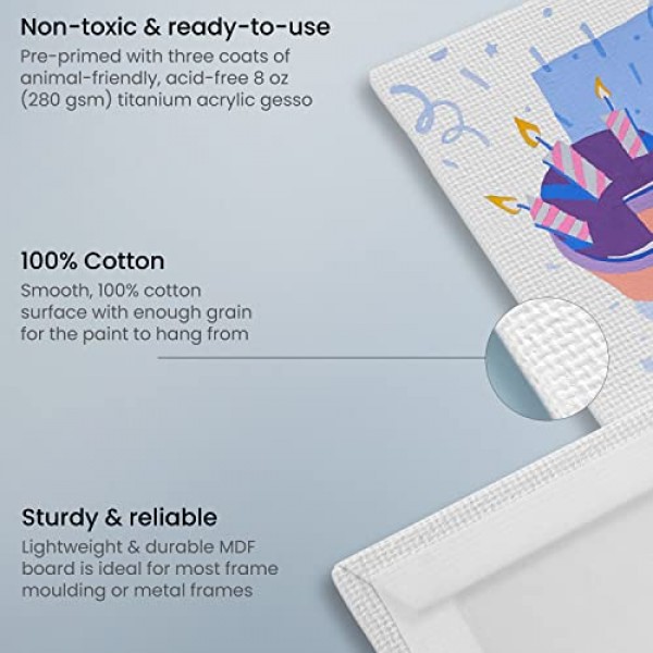 그림용 ARTEZA 캔버스 보드, 14개 팩, 8 x 10인치, 그림용 빈 흰색 아트 캔버스, 아크릴, 오일 및 구아슈 그림용 미술 용품