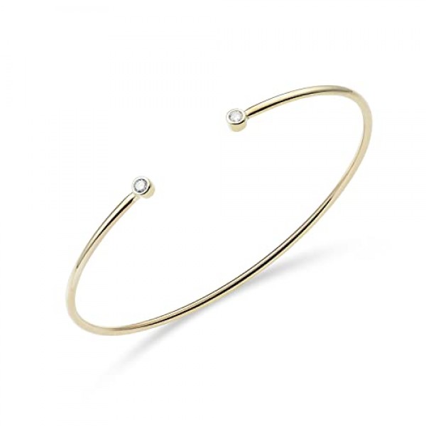 Miore Jewellery 여성용 0.11 캐럿 다이아몬드 팔찌와 다이아몬드 2개 화이트 골드 / 옐로우 골드 9 캐럿 / 375 골드