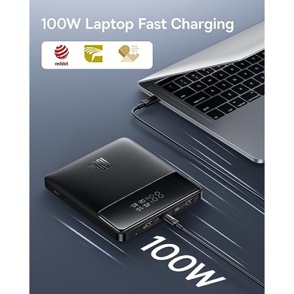 Baseus 휴대용 노트북 충전기 30000mAh 65W 번들 노트북 전원 은행 20000mAh 100W, 블레이드 고밀도 버전, 디지털 디스플레이, MacBook용 배터리 팩