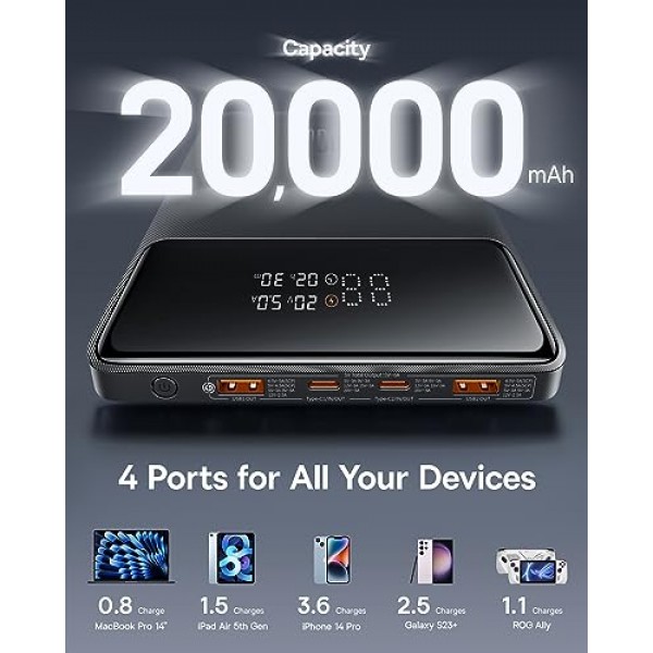 Baseus 휴대용 노트북 충전기 30000mAh 65W 번들 노트북 전원 은행 20000mAh 100W, 블레이드 고밀도 버전, 디지털 디스플레이, MacBook용 배터리 팩