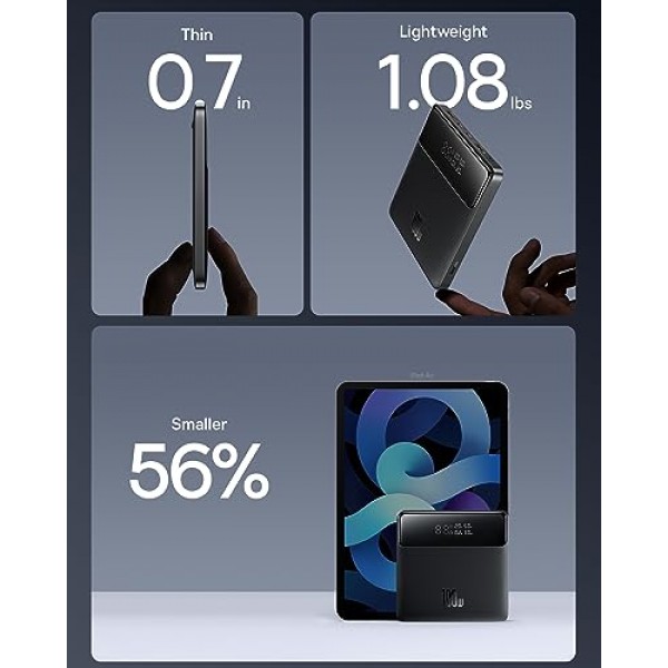 Baseus 휴대용 노트북 충전기 30000mAh 65W 번들 노트북 전원 은행 20000mAh 100W, 블레이드 고밀도 버전, 디지털 디스플레이, MacBook용 배터리 팩