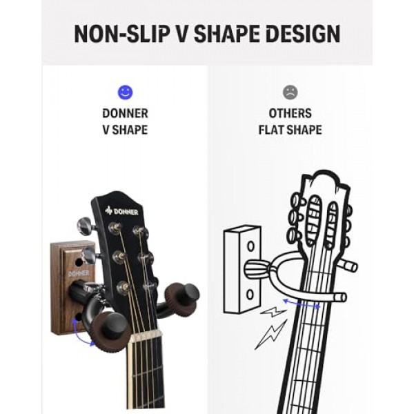 Donner 기타 벽걸이 걸이 6팩, 어쿠스틱 일렉트릭 기타, 베이스, 포크 우쿨렐레, 바이올린, 만돌린 밴조 및 현악기용 검은 호두나무 기타 벽 홀더