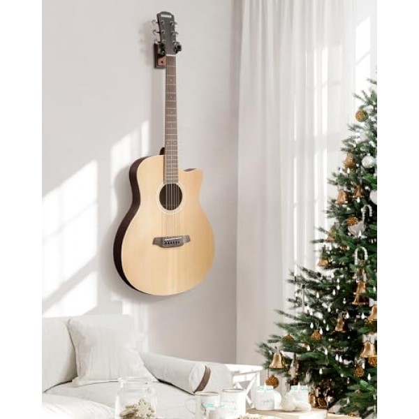 Donner 기타 벽걸이 걸이 6팩, 어쿠스틱 일렉트릭 기타, 베이스, 포크 우쿨렐레, 바이올린, 만돌린 밴조 및 현악기용 검은 호두나무 기타 벽 홀더