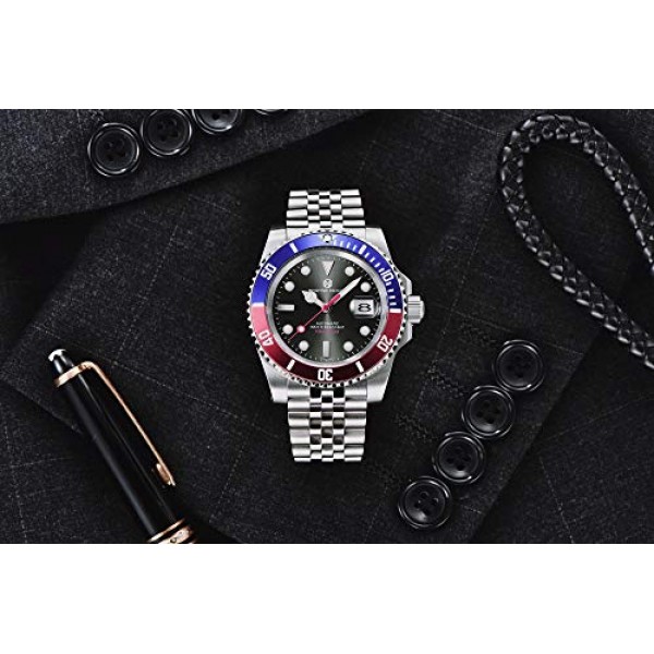 PAGRNE DESIGN 남성용 시계 자동 기계식 우아한 비즈니스 남성용 시계 일본식 무브먼트 NH35 41 mm 스테인레스 스틸 사파이어 거울 100 m 방수, 실버