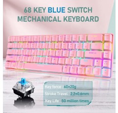 4-in-1 게임용 키보드 및 마우스 세트 68키 RGB 크로마 백라이트 기계식 키보드 6400 DPI 마우스 게임용 헤드셋 PS4/스위치/Xbox One-Pink Blue 스위치 핑크/블루 스위치와 호환되