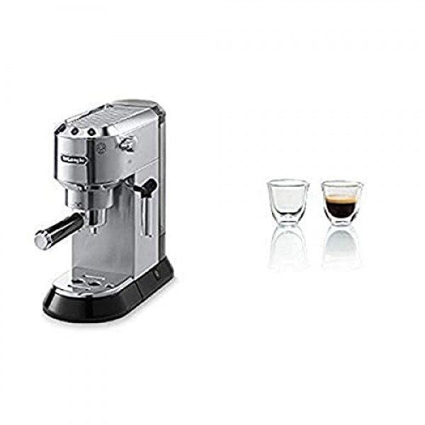 Delonghi EC680M DEDICA 15바 펌프 에스프레소 머신, 스테인리스 스틸 및 DeLonghi 이중 벽 온도 에스프레소 잔, 2개 세트