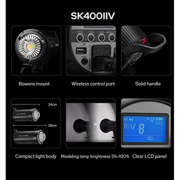 Godox SK400II-V 업그레이드된 400Ws GN65 전문 스튜디오 플래시 스트로브, LED 모델링 램프 내장 2.4G 무선 X 시스템 크리에이티브 슈팅 SK400II 업그레이드 110V