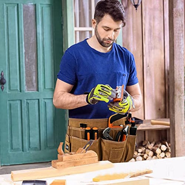 13개의 주머니가 있는 허리 도구 벨트, 왁스 칠한 캔버스 도구 앞치마, 네일 앞치마, 남성과 여성을 위한 목공 주머니, 28에서 45인치까지 조절 가능한 길이