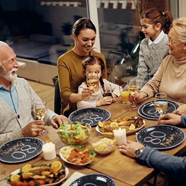 DECORLIFE 80주년 생일 접시 및 냅킨 세트 24개 제공, 남성과 여성을 위한 80개의 생일 장식, 포크 포함, 총 96개