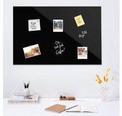 Navaris 마그네틱 보드 유리로 만든 마그네틱 보드 - 90x60cm 필기용 마그네틱 보드 - 블랙 마그네틱 보드 - 자석 펜 홀더 포함