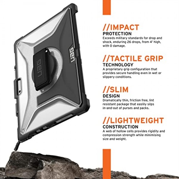 URBAN ARMOR GEAR UAG Microsoft Surface Pro 8 케이스 플라즈마(핸드 스트랩 및 어깨 스트랩 포함)용으로 설계 깃털처럼 가벼운 반투명 견고한 군용 낙하 테스트를 거친 보호 커버