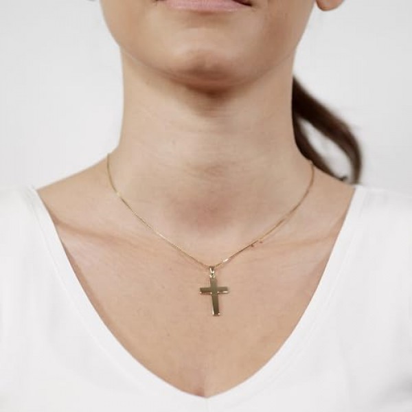 trendor 75221 크로스 펜던트 24 mm 골드 333 (8 캐럿) 도금 목걸이 여성용 및 남성용 목걸이 골드 펜던트 크로스 펜던트 리얼 골드 선물로 제작