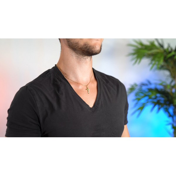 trendor 75221 크로스 펜던트 24 mm 골드 333 (8 캐럿) 도금 목걸이 여성용 및 남성용 목걸이 골드 펜던트 크로스 펜던트 리얼 골드 선물로 제작