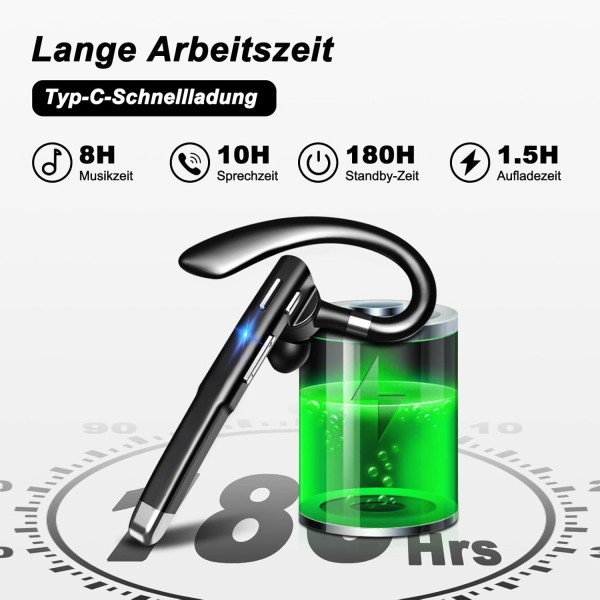 Kinganda 블루투스 헤드셋 V5.1 무선 헤드셋 블루투스 핸즈프리 인 이어 CVC8.0 소음 감소 마이크 비즈니스/사무실/운전 iPhone 및 Android와 호환 yyk520-1-S