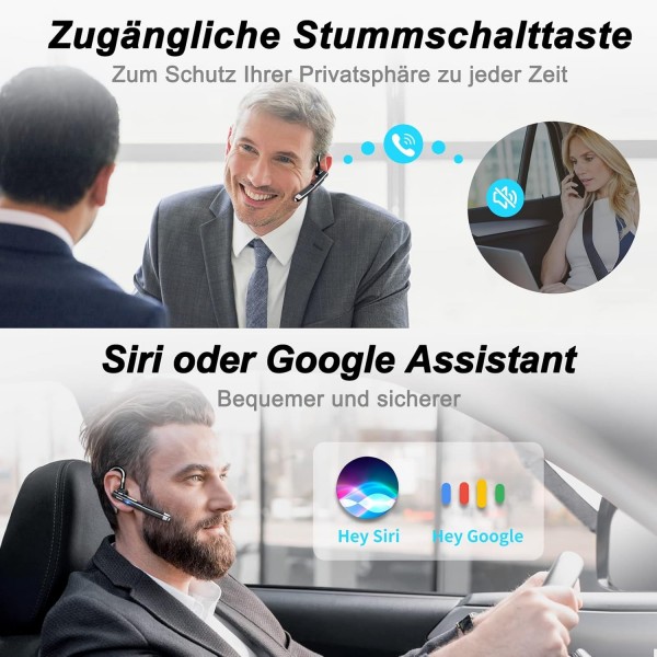 Kinganda 블루투스 헤드셋 V5.1 무선 헤드셋 블루투스 핸즈프리 인 이어 CVC8.0 소음 감소 마이크 비즈니스/사무실/운전 iPhone 및 Android와 호환 yyk520-1-S