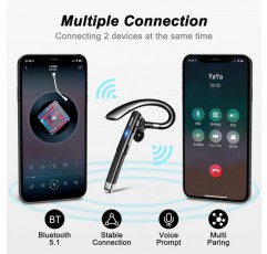 Kinganda 블루투스 헤드셋 V5.1 무선 헤드셋 블루투스 핸즈프리 인 이어 CVC8.0 소음 감소 마이크 비즈니스/사무실/운전 iPhone 및 Android와 호환 yyk520-1-S