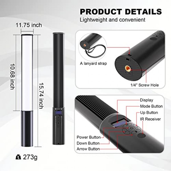 LUXCEO P400 LED 비디오 조명 RGB 라이트 로드 사진, LED 사진 풀 컬러 조명, 2500K-6500K, CRI95+, 풀 컬러, 밝기 0-100% 조정 가능, TikTok, Vlog, YouTube용 12개 효과,