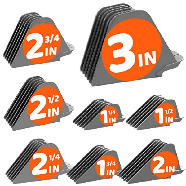 프리미엄 클리퍼 가드, 3인치, 2.75인치, 2.5인치, 2.25인치, 2인치, 1.75인치, 1.5인치, 1.25인치(#24, 22, 20, 18, 16, 14, 12, 10)의 8가지 절단 길이를 갖춘 클리퍼 빗 가이드 Wahl Clipp