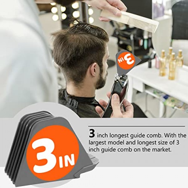 프리미엄 클리퍼 가드, 3인치, 2.75인치, 2.5인치, 2.25인치, 2인치, 1.75인치, 1.5인치, 1.25인치(#24, 22, 20, 18, 16, 14, 12, 10)의 8가지 절단 길이를 갖춘 클리퍼 빗 가이드 Wahl Clipp