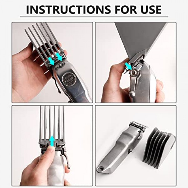 프리미엄 클리퍼 가드, 3인치, 2.75인치, 2.5인치, 2.25인치, 2인치, 1.75인치, 1.5인치, 1.25인치(#24, 22, 20, 18, 16, 14, 12, 10)의 8가지 절단 길이를 갖춘 클리퍼 빗 가이드 Wahl Clipp