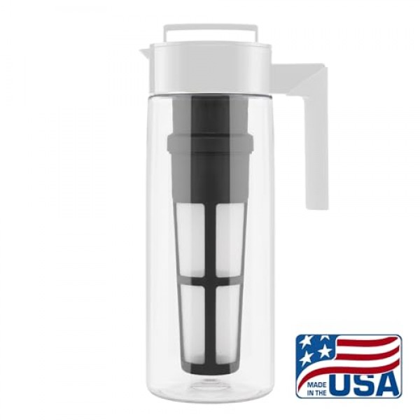 Takeya 특허 디럭스 콜드브루 아이스 커피 메이커(흰색 뚜껑 피처 포함), 2쿼트, 흰색