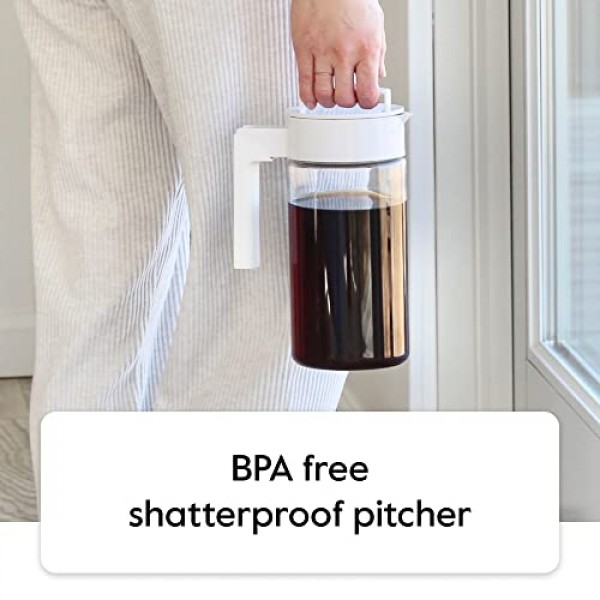 Takeya 특허 디럭스 콜드브루 아이스 커피 메이커(흰색 뚜껑 피처 포함), 2쿼트, 흰색