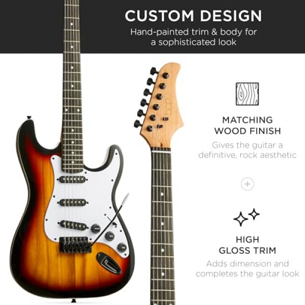 Best Choice Products 39인치 풀 사이즈 초보자용 일렉트릭 기타 스타터 키트 케이스, 스트랩, 10W 앰프, 스트링, 픽, 트레몰로 바 포함 - 3색 선버스트