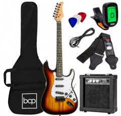 Best Choice Products 39인치 풀 사이즈 초보자용 일렉트릭 기타 스타터 키트 케이스, 스트랩, 10W 앰프, 스트링, 픽, 트레몰로 바 포함 - 3색 선버스트