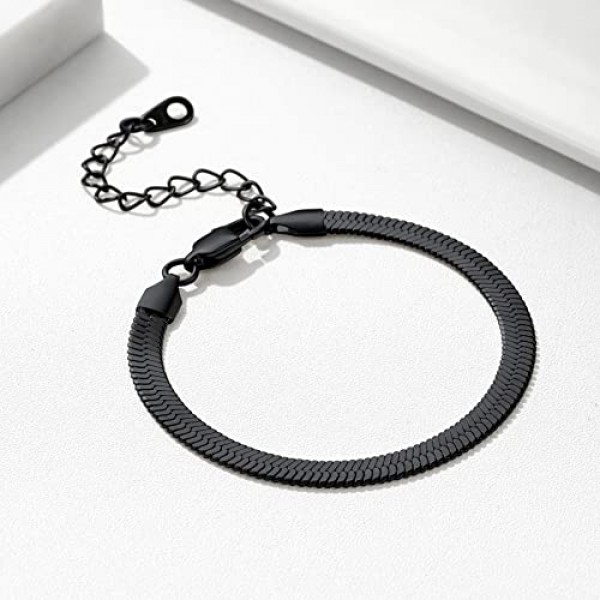 Bestyle 여성용 뱀 팔찌 스테인레스 참 핸드 체인 폭 3 mm / 5 mm 조절 가능 16 + 5 cm 실버 / 골드 / 로즈 골드 / 블랙