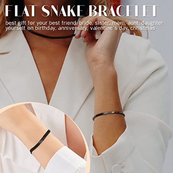 Bestyle 여성용 뱀 팔찌 스테인레스 참 핸드 체인 폭 3 mm / 5 mm 조절 가능 16 + 5 cm 실버 / 골드 / 로즈 골드 / 블랙