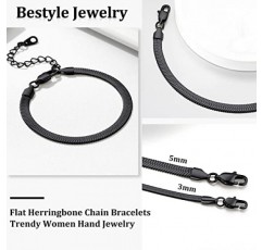 Bestyle 여성용 뱀 팔찌 스테인레스 참 핸드 체인 폭 3 mm / 5 mm 조절 가능 16 + 5 cm 실버 / 골드 / 로즈 골드 / 블랙