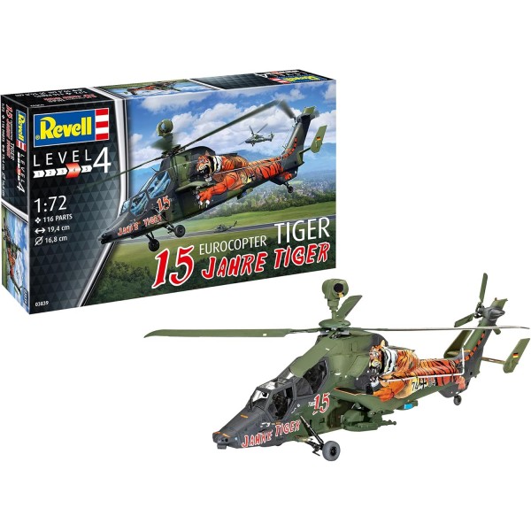 Revell 03839 Eurocopter 15 Years Tiger 고급 사용자를 위한 충실한 모델 키트, 도색되지 않음