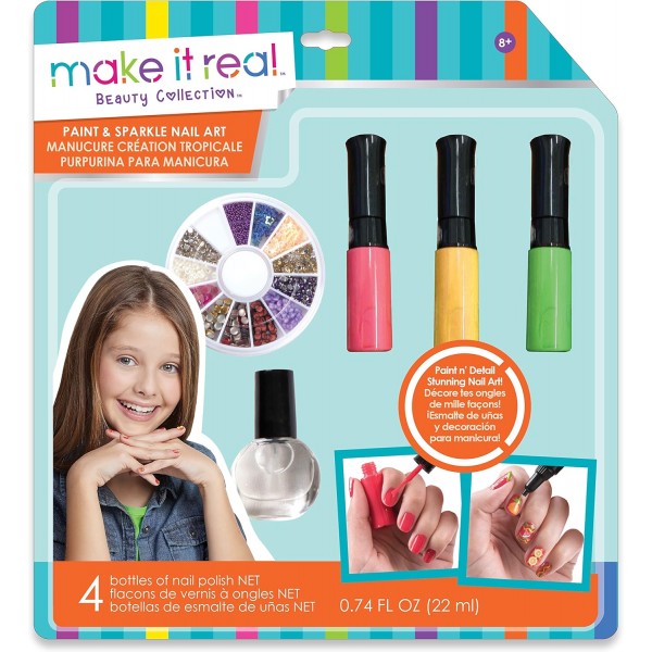 Make It Real 2321 페인트 및 스파클 네일 아트 그래픽 정글 세트, 멀티 컬러