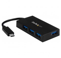 StarTech.com 4포트 USB C 허브 - 4x USB-A 포트가 있는 USB Type-C 허브(USB 3.0/3.1 Gen 1 SuperSpeed ​​5Gbps) - USB 버스 또는 자체 전원 - 휴대용 USB-C에서 USB-A BC 1.2 충전 허브 전원 어댑