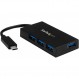 StarTech.com 4포트 USB C 허브 - 4x USB-A 포트가 있는 USB Type-C 허브(USB 3.0/3.1 Gen 1 SuperSpeed ​​5Gbps) - USB 버스 또는 자체 전원 - 휴대용 USB-C에서 USB-A BC 1.2 충전 허브 전원 어댑