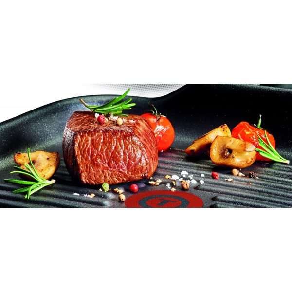 Tefal Expertise 26 x 26cm 알루미늄 그릴 팬, 추가 티타늄 층이 있는 들러붙지 않는 코팅, 인덕션을 포함한 모든 유형의 호브용