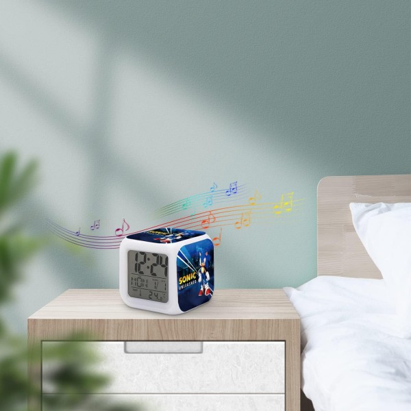 R-Timer Sonic The Hedgehog 어린이용 알람 시계, LED 디스플레이가 있는 디지털 알람 시계, 8개의 벨소리가 있는 데스크탑 시계, 어린이와 청소년을 위한 침대 옆 시계(Sonic Blue