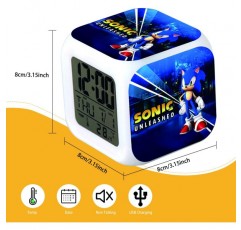 R-Timer Sonic The Hedgehog 어린이용 알람 시계, LED 디스플레이가 있는 디지털 알람 시계, 8개의 벨소리가 있는 데스크탑 시계, 어린이와 청소년을 위한 침대 옆 시계(Sonic Blue
