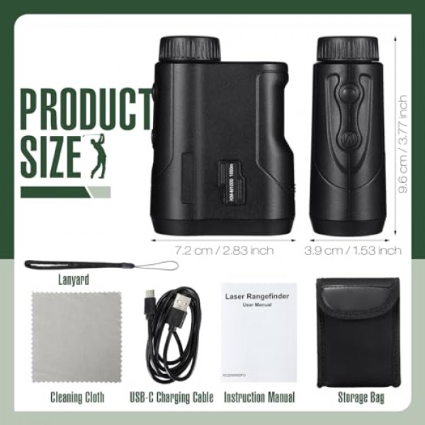 슬로프 1000 야드가있는 골프 레이저 거리 측정기 USB 충전식 골프 레이저 거리 측정기 사냥 거리 측정기 망원경, 골프 및 사냥을위한 6.5X 배율 선명한보기, 보관 가방 