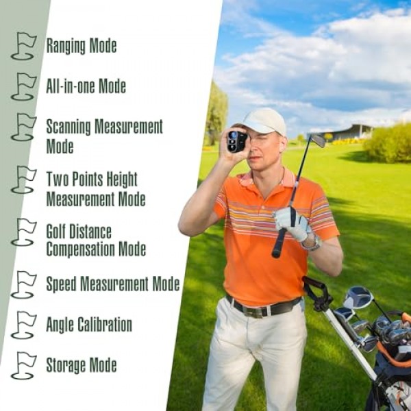 슬로프 1000 야드가있는 골프 레이저 거리 측정기 USB 충전식 골프 레이저 거리 측정기 사냥 거리 측정기 망원경, 골프 및 사냥을위한 6.5X 배율 선명한보기, 보관 가방 